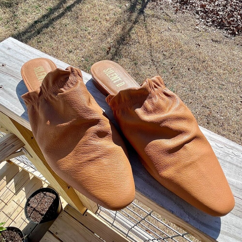 Vintage Silent D Camel Brown Ruched Leather Mule Flats • EU 41/US 10.5 - Picture 5 of 16